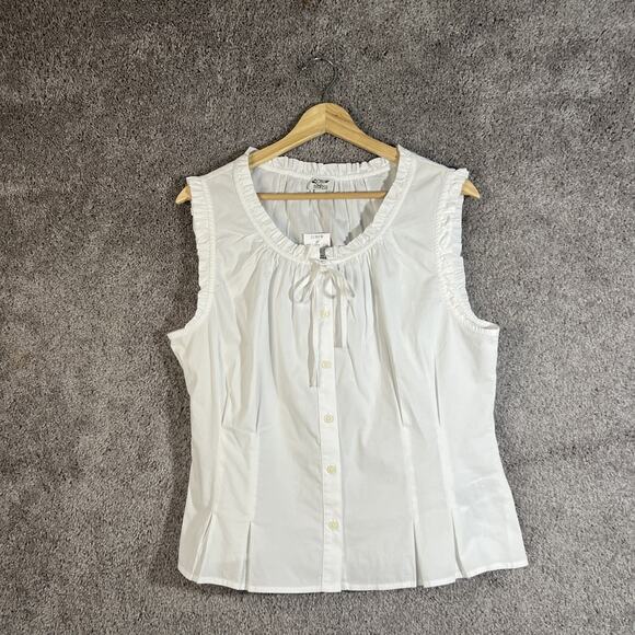 J. Crew Tops - J.Crew Women’s 14 White Sleeveless Ruffle Neck Button Front Tie Blouse Top